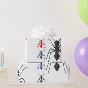 Ant Silhouettes Insecten Zwart Blauw Groen Rood Cadeaupapier