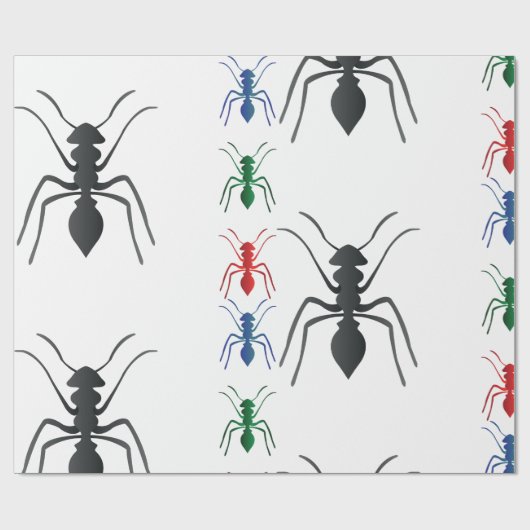 Ant Silhouettes Insecten Zwart Blauw Groen Rood Cadeaupapier (Vlak)
