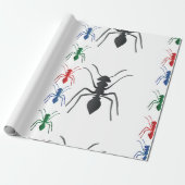 Ant Silhouettes Insecten Zwart Blauw Groen Rood Cadeaupapier (Uitgerold)