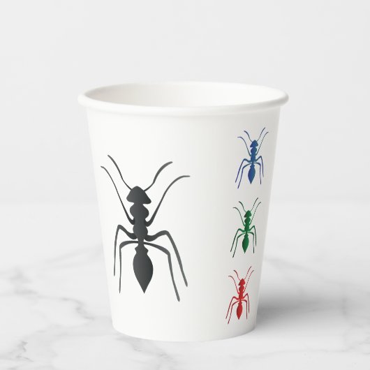 Ant Silhouettes Insecten Zwart Blauw Groen Rood Papieren Bekers (Voorkant)