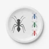 Ant Silhouettes Insecten Zwart Blauw Groen Rood Papieren Bordje (Voorkant)
