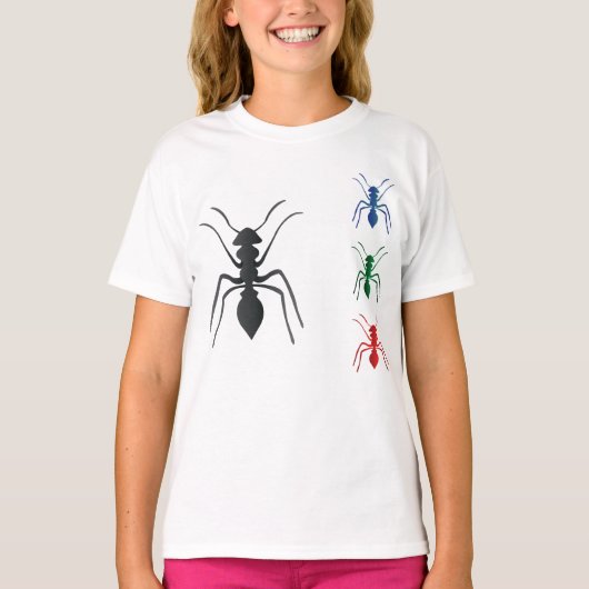 Ant Silhouettes Insecten Zwart Blauw Groen Rood T-shirt (Voorkant)
