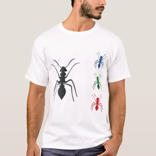Ant Silhouettes Insecten Zwart Blauw Groen Rood T-shirt (Voorkant)