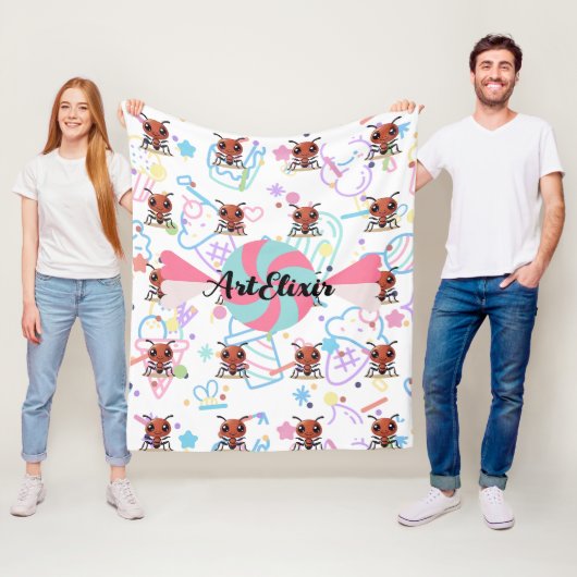 Ant Sweet Pastel Kleurenprint Fleece Deken (In situ)