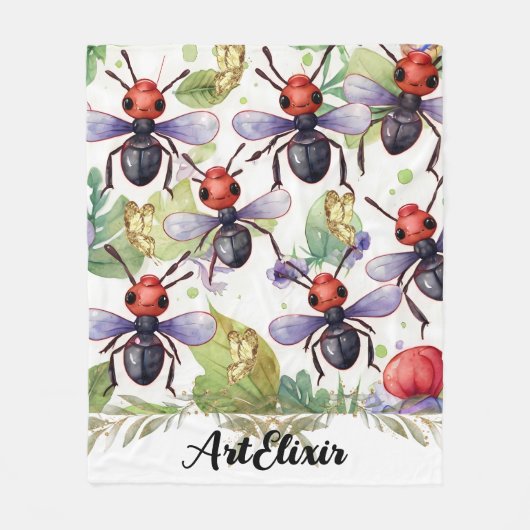 Ant Waterverf Gold Print Fleece Deken (Voorkant)