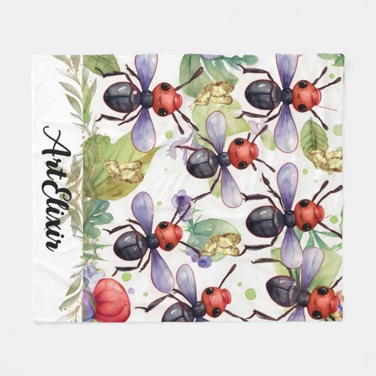 Ant Waterverf Gold Print Fleece Deken (Voorkant (Horizontaal))