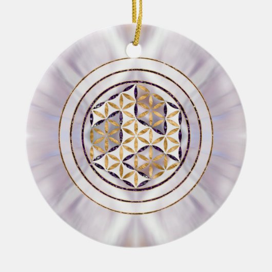 Antahkarana in Flower of Life - Pearl and Amethyst Keramisch Ornament (Voorkant)