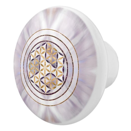 Antahkarana in Flower of Life - Pearl and Amethyst Keramische Knop (Rechts)