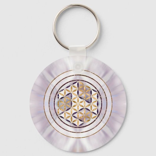 Antahkarana in Flower of Life - Pearl and Amethyst Sleutelhanger (Voorkant)