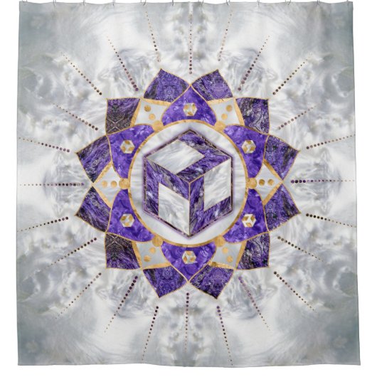 Antahkarana in Lotus Mandala-Amethyst en Pearl Douchegordijn (Voorkant)