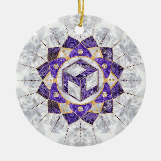 Antahkarana in Lotus Mandala-Amethyst en Pearl Keramisch Ornament (Voorkant)
