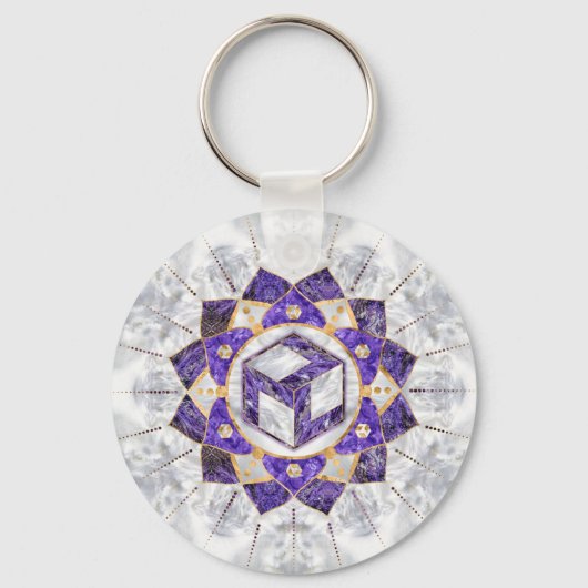 Antahkarana in Lotus Mandala-Amethyst en Pearl Sleutelhanger (Voorkant)