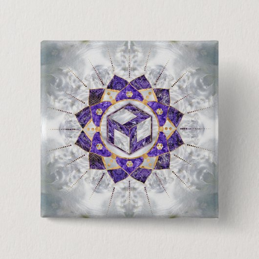 Antahkarana in Lotus Mandala-Amethyst en Pearl Vierkante Button 5,1 Cm (Voorkant)