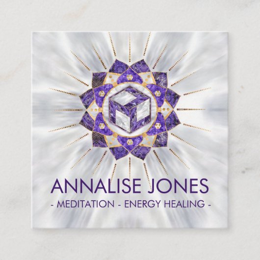 Antahkarana in Lotus Mandala-Amethyst en Pearl Vierkante Visitekaartje (Voorkant)