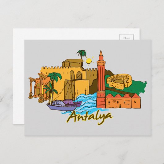 Antalya, beroemde stad Turkije Briefkaart (Voorkant / Achterkant)