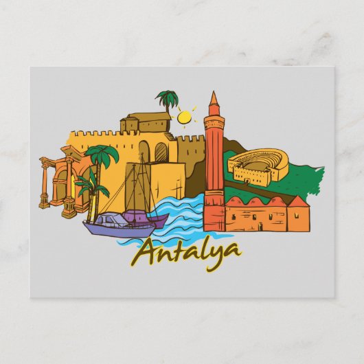 Antalya, beroemde stad Turkije Briefkaart (Voorkant)