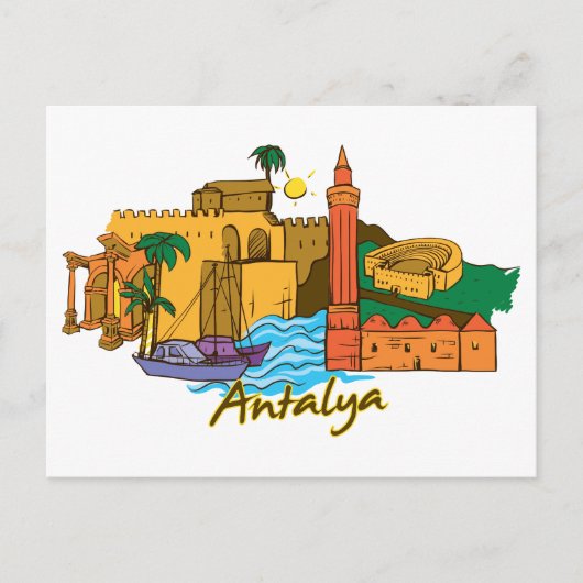 Antalya, beroemde stad Turkije Briefkaart (Voorkant)