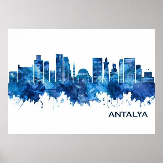 Antalya Turkey Skyline Blue Poster (Voorkant)
