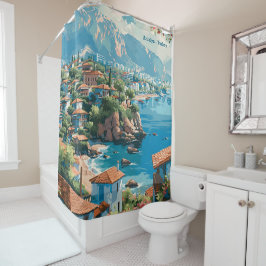 Antalya Turkije Kunst Vintage Illustratie Reizen Douchegordijn