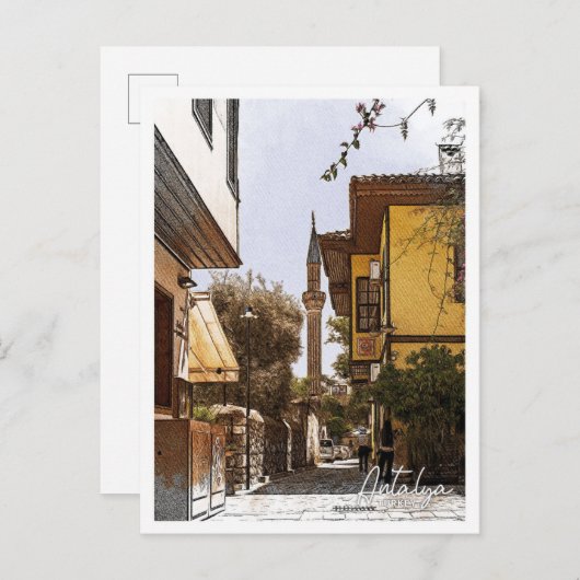 Antalya Turkije Mooie Kleur Potlood Stad Briefkaart (Voorkant / Achterkant)