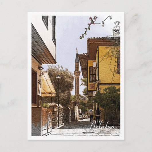 Antalya Turkije Mooie Kleur Potlood Stad Briefkaart (Voorkant)