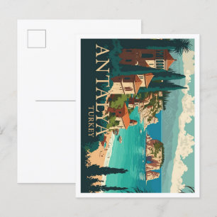 Antalya Turkije Vintage Travel Illustratie Briefkaart