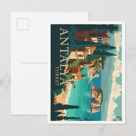 Antalya Turkije Vintage Travel Illustratie Briefkaart (Voorkant / Achterkant)