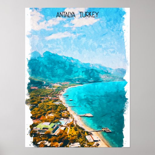 Antalya Turkije Waterverf illustratie Poster (Voorkant)