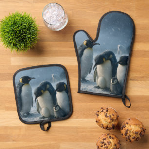 Antarctica, bijeengedrongen keizers, pinguïnfamili ovenwant & pannenlap set