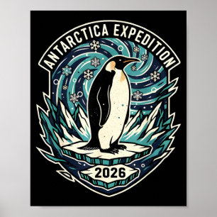 Antarctica Expeditie 2026 Retro Souvenir Pinguïn Poster