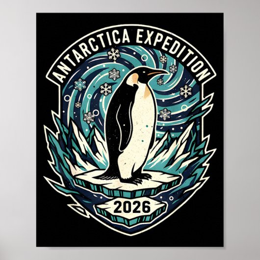Antarctica Expeditie 2026 Retro Souvenir Pinguïn Poster (Voorkant)