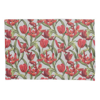 Antarctica Grey background with Red Tulips Kussensloop