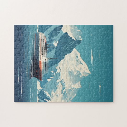 Antarctica IJsberg en schip Retro Reizen Poster Legpuzzel (Horizontaal)