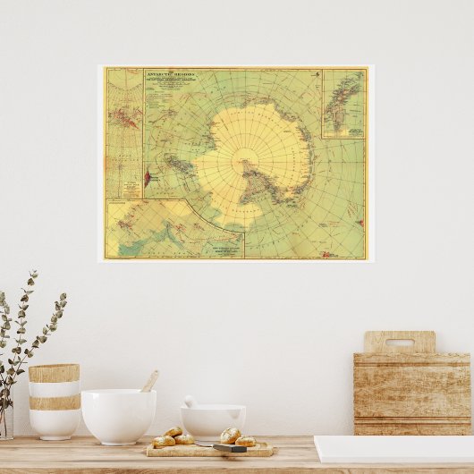 "Antarctica: kaart van 1932 Zuidpoolgebieden ... Poster (Keuken)