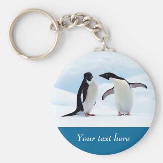 Antarctica Penguin op ijs gepersonaliseerde tekst Sleutelhanger (Voorkant)