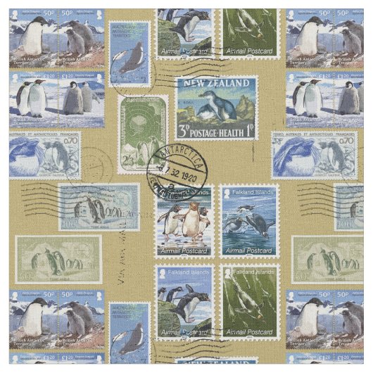 Antarctica - Penguin Postage Stamps Stof (Close Up)