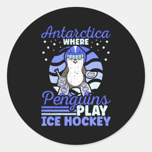 Antarctica waar pinguïns ijshockey spelen ronde sticker (Voorkant)