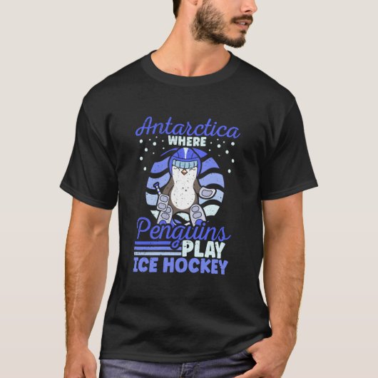 Antarctica Where Penguins Play Ice Hockey T-shirt (Voorkant)