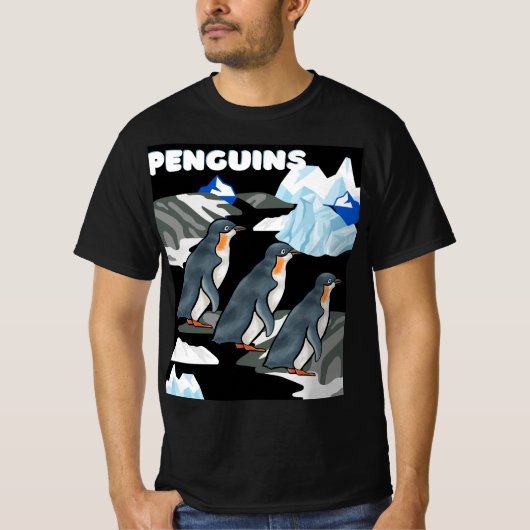 Antarctische pinguïn parade op zwarte ijzige achte t-shirt (Voorkant)