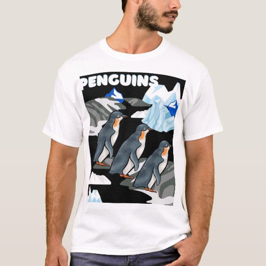 Antarctische pinguïn parade op zwarte ijzige achte t-shirt (Voorkant)