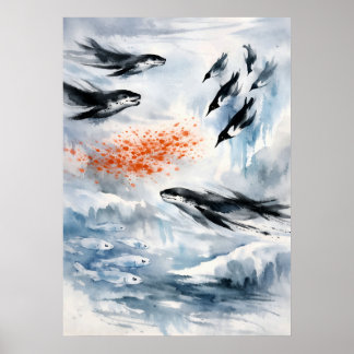 Antarctische Wilde Dieren Watercolor Kunst Poster