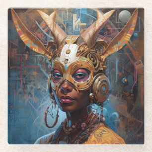 Antelope Headdress Science Fiction Cyberpunk Glazen Onderzetter