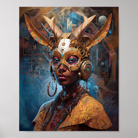 Antelope Headdress Science Fiction Cyberpunk Poster (Voorkant)