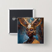 Antelope Headdress Science Fiction Cyberpunk Vierkante Button 5,1 Cm (Voorkant /achterkant)