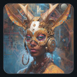 Antelope Headdress Science Fiction Cyberpunk Vierkante Sticker<br><div class="desc">Fantasy art producten van The Lunarium.</div>