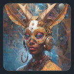 Antelope Headdress Science Fiction Cyberpunk Vierkante Sticker<br><div class="desc">Fantasy art producten van The Lunarium.</div>