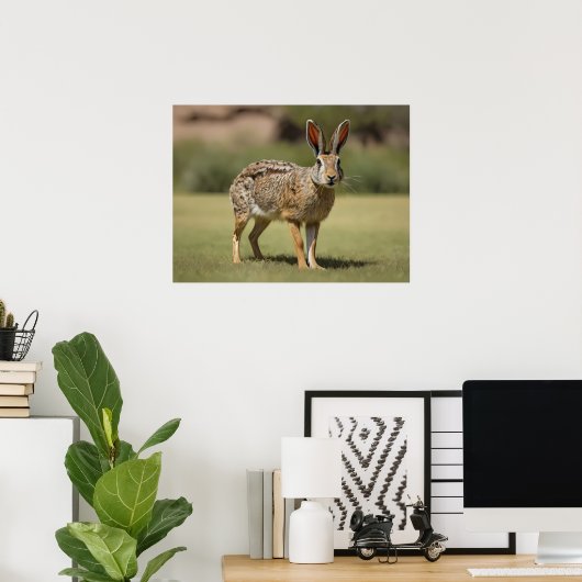 Antelope Jackrabbit staand op gras Poster (Thuiskantoor)