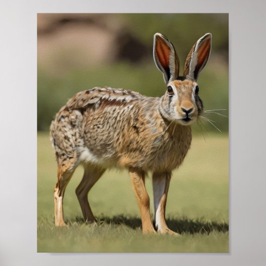 Antelope Jackrabbit staand op gras Poster (Voorkant)