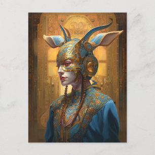 Antelope Mask Headdress Fantasy Blue Gold Briefkaart