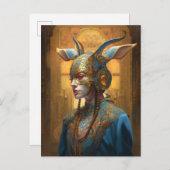 Antelope Mask Headdress Fantasy Blue Gold Briefkaart (Voorkant / Achterkant)